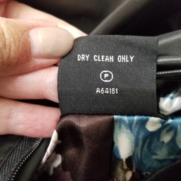 Dennis Basso Black Suede Sz 2X Floral Lined Dress Coat, Garment Bag Purple Blue - Picture 11 of 11